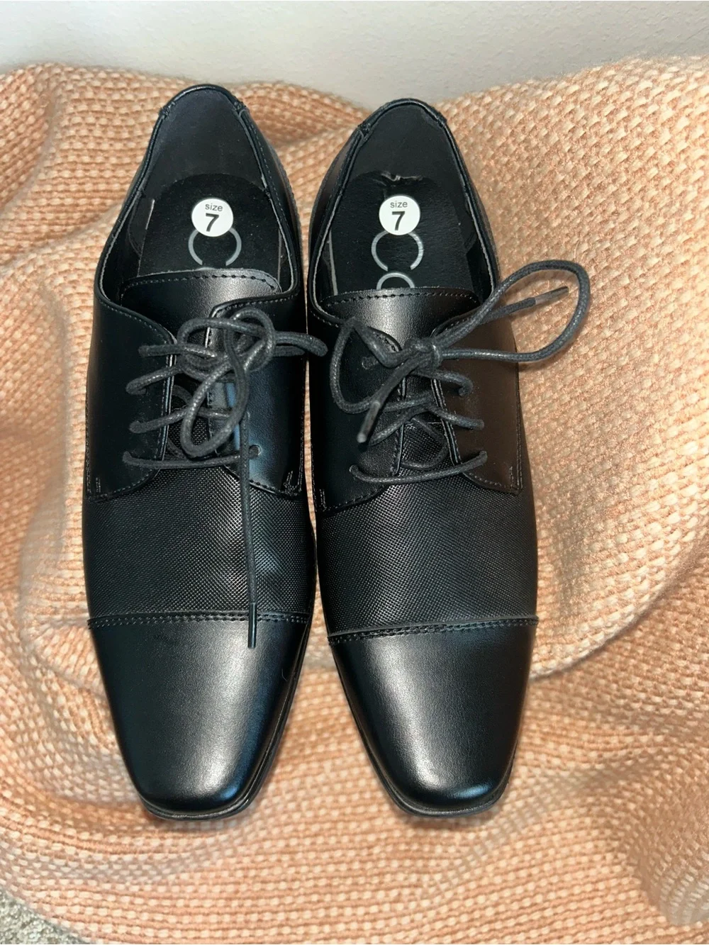NEW Calvin Klein Men's Bram Lace Up Cap-Toe Leather Dress Shoes in Black Sz 7.5